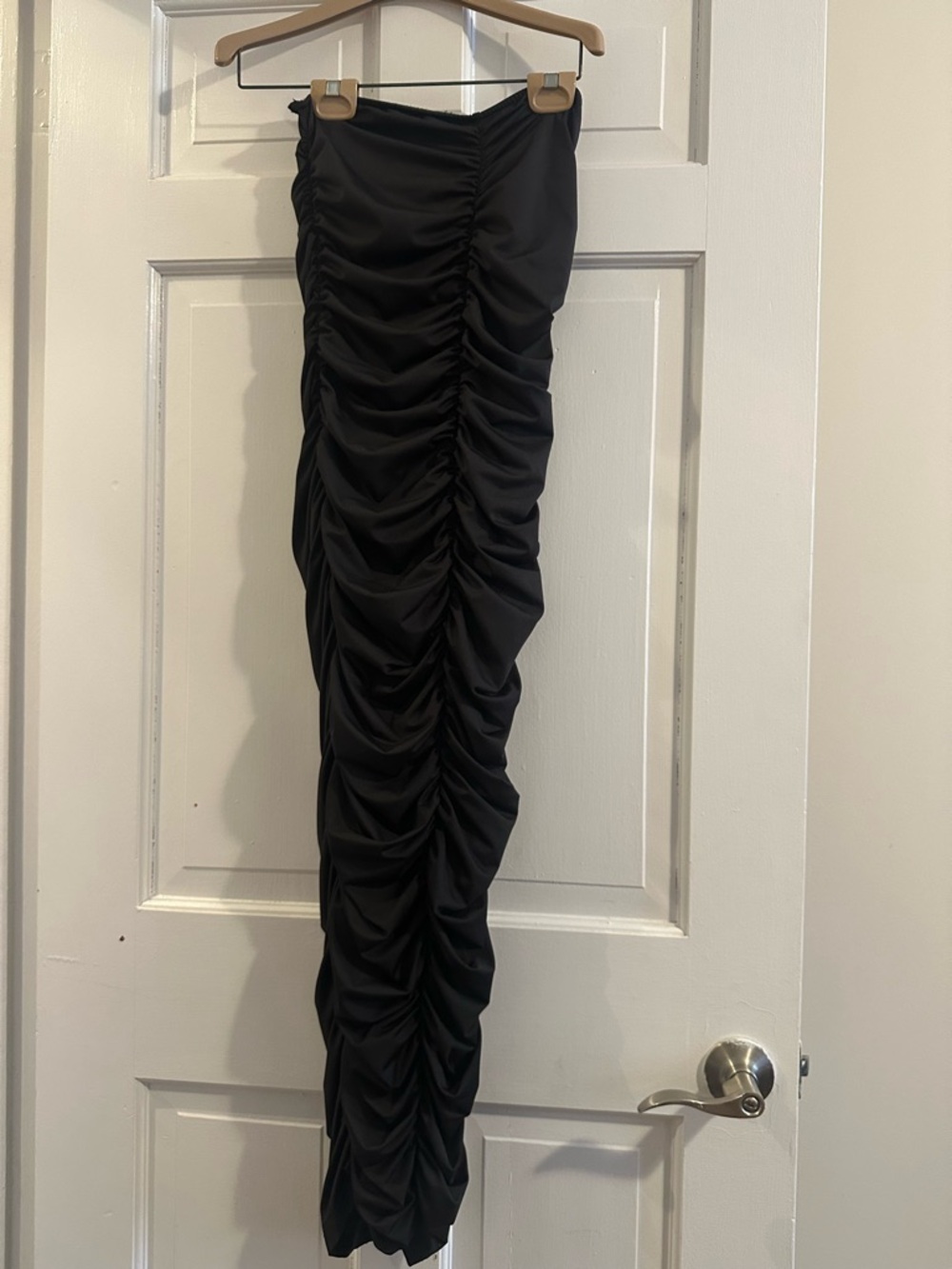 Black Ruched Strapless Maxi Dress